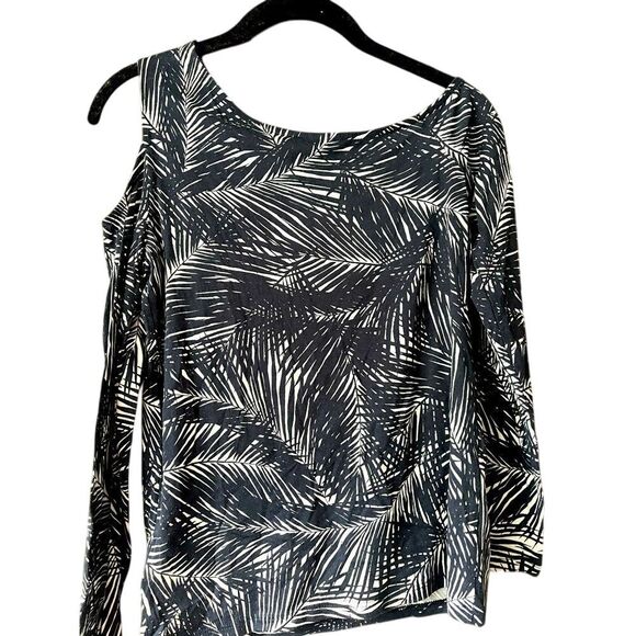Michael Kors Palm‎ Print Long Sleeve Top Navy White Tropical Pattern Casual D12 - Picture 1 of 6